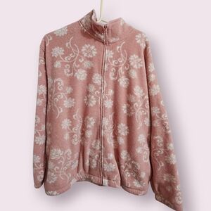 Alfred Dunner Women's First Frost Floral Print Zip-Up Fleece Jacket.
